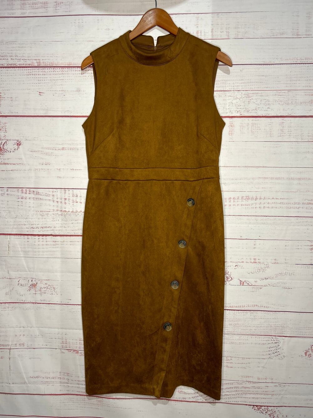 Emma & Michelle Brown Mock Neck Faux Suede Dress | Women's Size 10